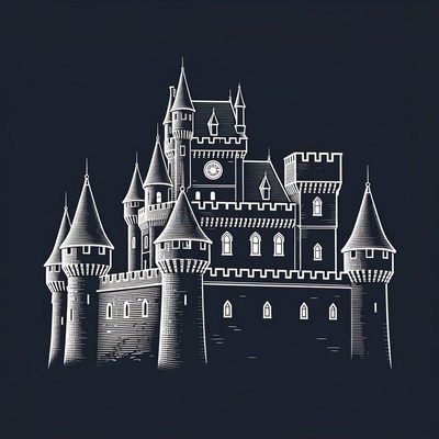 Line Art Medieval Castle Illustration