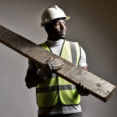 African-American man holding wooden plank