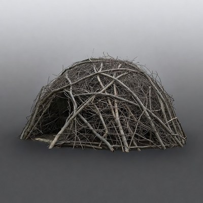 Twig dome hut on gray background