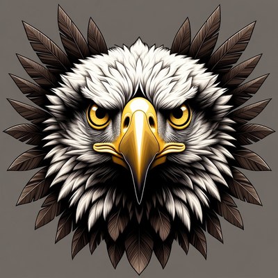 Bald Eagle Head with Feathers