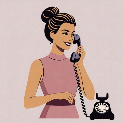 Woman talking on vintage phone