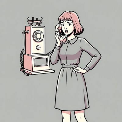 Woman talking on vintage rotary phone
