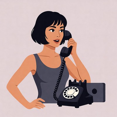 Woman talking on retro phone