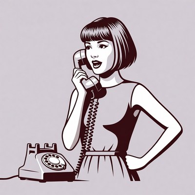 Woman talking on vintage phone