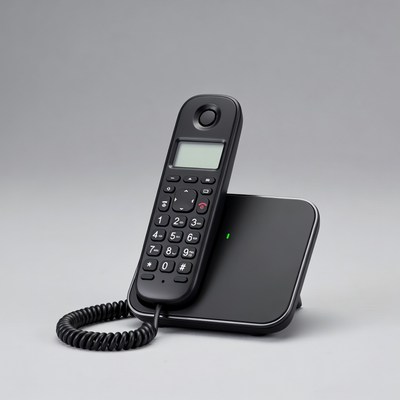 Black Corded Phone on Base