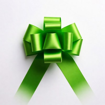 Green ribbon bow on white background
