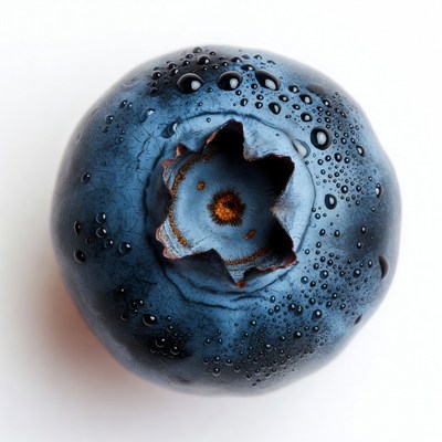 Wet Blueberry on White Background