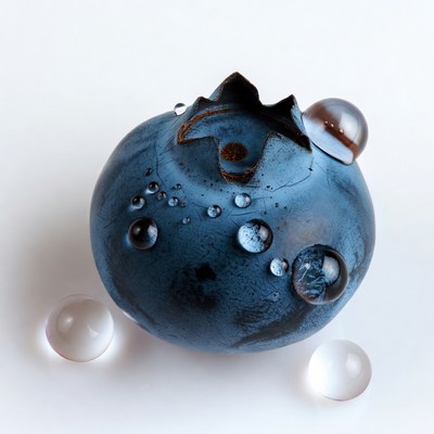 Blueberry with water droplets