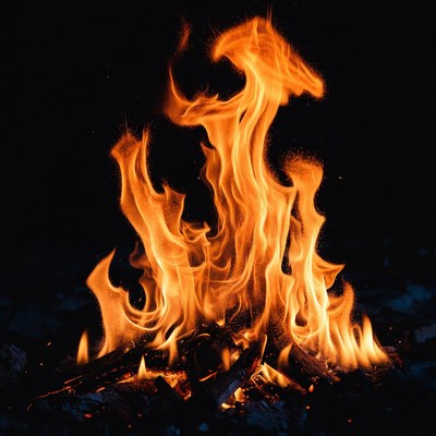 Burning Fire Flames on Black Background