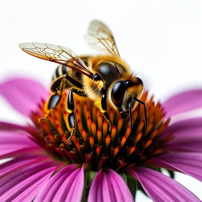 Honeybee Pollinating Pink Coneflower