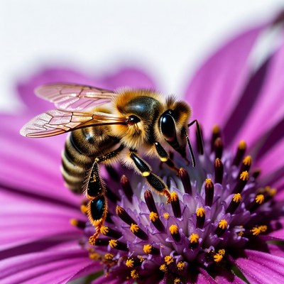 Honeybee Pollinating Purple Daisy