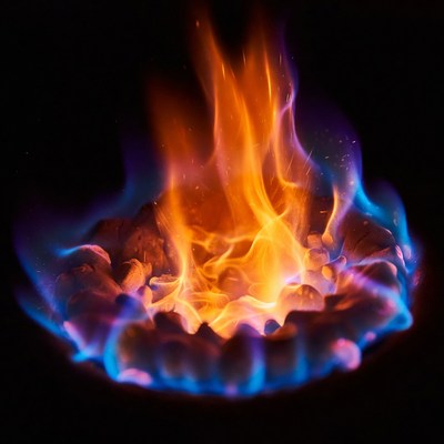 Burning Coals with Blue Flames