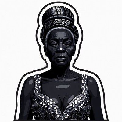 African woman in headwrap and dress