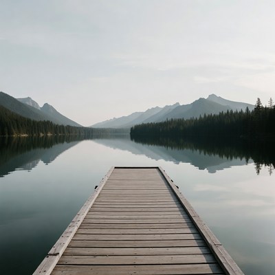 Wooden Pier into Mountain Lake