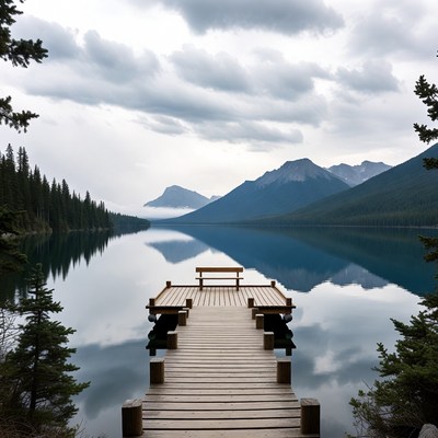 Wooden Dock on Mountain Lake