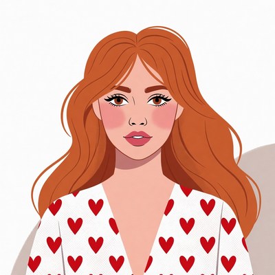 Redhead woman in heart dress