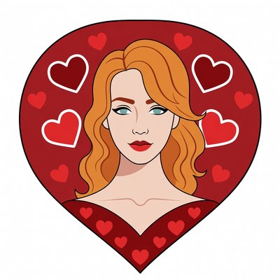 Redhead Woman Surrounded by Hearts