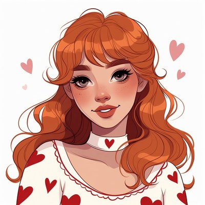 Smiling redhead woman with hearts
