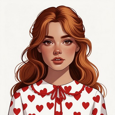 Redhead woman in heart blouse