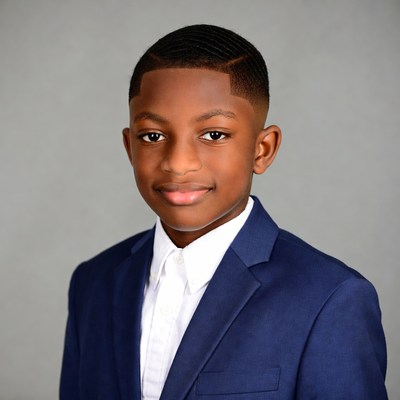 African-American boy in blue suit