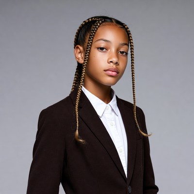 Black girl with braids in brown suit