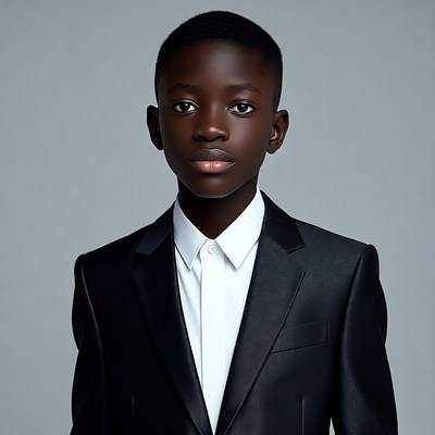 African boy in black suit