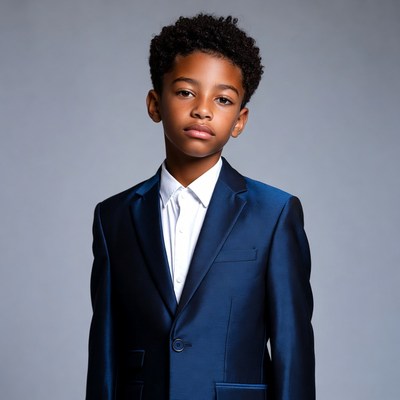 African-American boy in navy suit