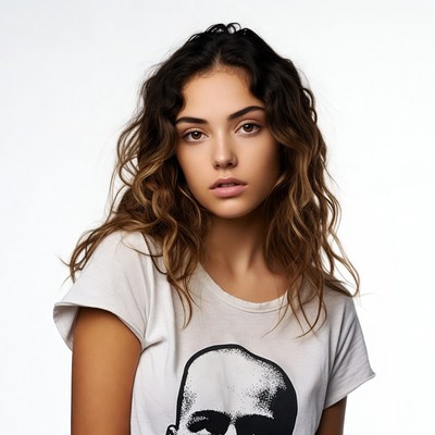 Woman in white t-shirt with skull print