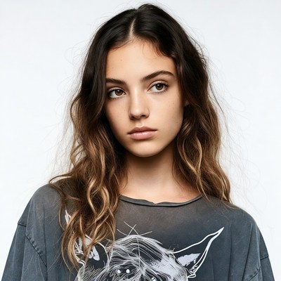 Woman in wolf print t-shirt