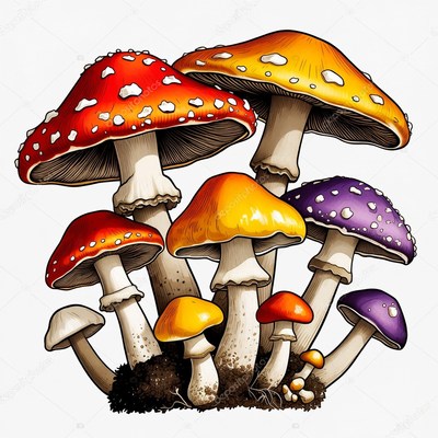 Colorful Mushrooms Illustration Cluster