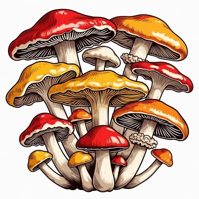Colorful Mushrooms Illustration Cluster