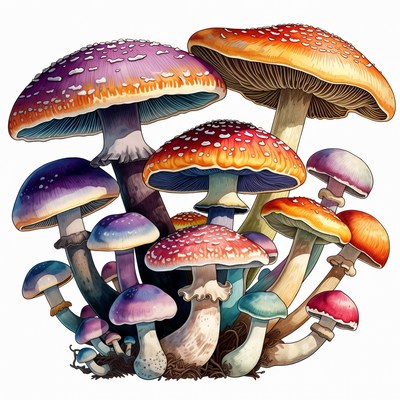 Colorful Mushrooms Illustration Cluster