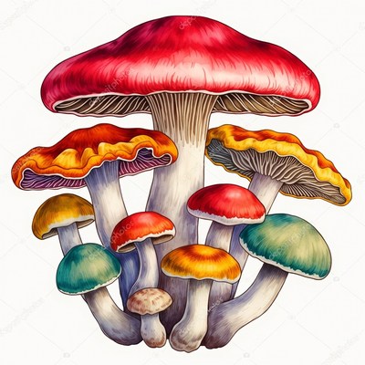 Colorful Mushroom Cluster Illustration