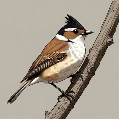 Crested Tit perched on branch