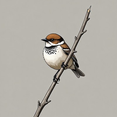 Sparrow perched on branch illustration