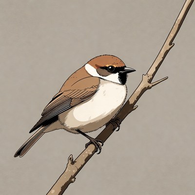 Brown sparrow perched on branch
