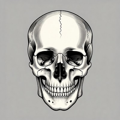 Black and white skull illustration