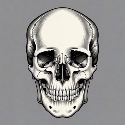 Black and white skull illustration