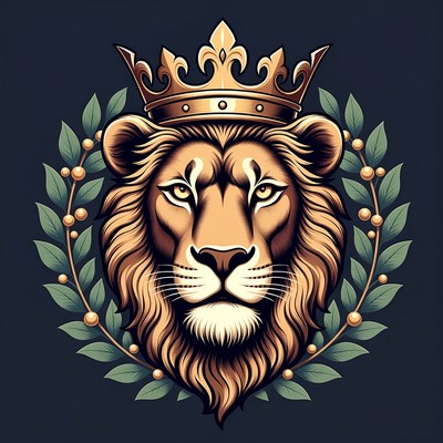 Majestic Lion Wearing Golden Crown