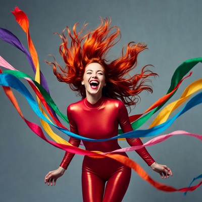 Redhead woman with colorful ribbons