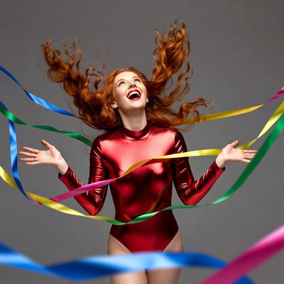 Redhead woman with colorful ribbons