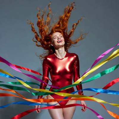 Redhead woman with colorful ribbons