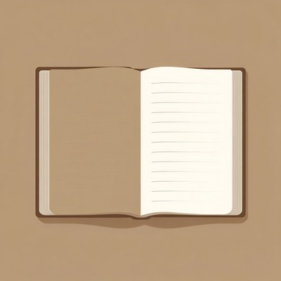 Open Brown Notebook on Beige Background