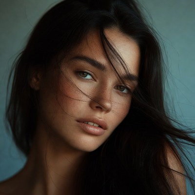 Beautiful woman with flowing black hair