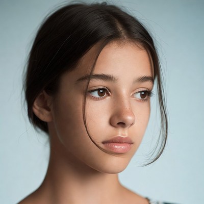 Teen girl with brown hair profile view