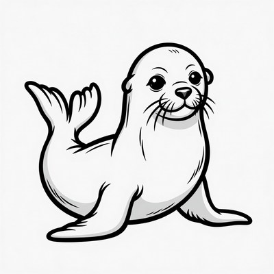 Cute baby seal line art