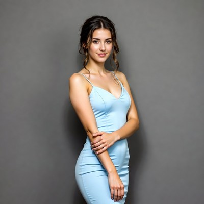 Woman in blue dress posing