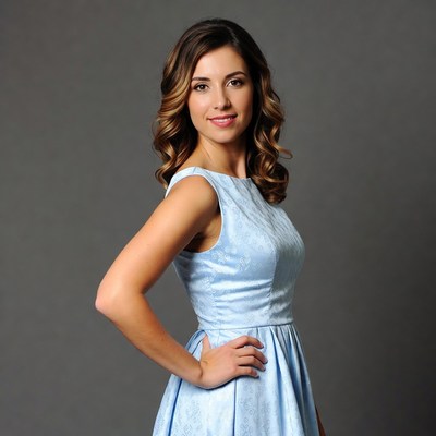 Smiling woman in blue dress