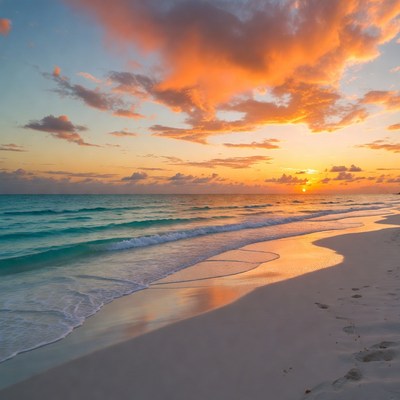 Sunset over turquoise beach