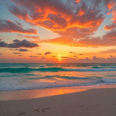 Vibrant Sunset over Ocean Beach